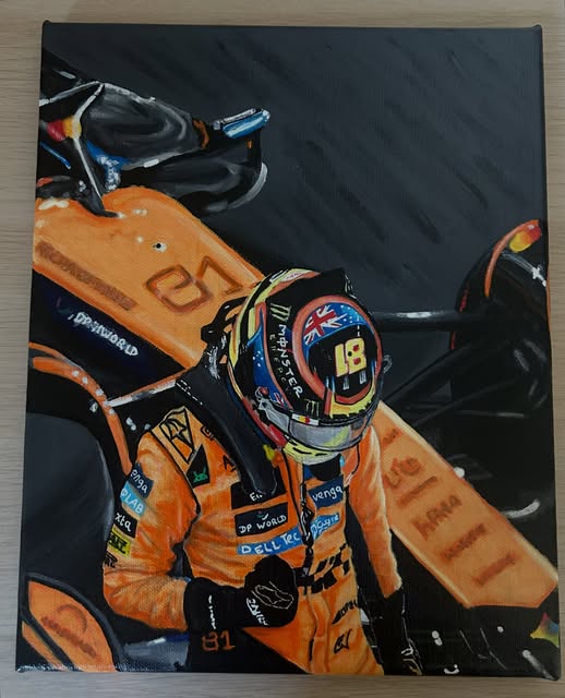 Portrait peint de Lando Norris en orange papaya McLaren